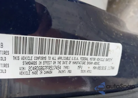 2015 Dodge Grand Caravan Se из США, поврежденный, VIN 2C4RDGBG7FR517454